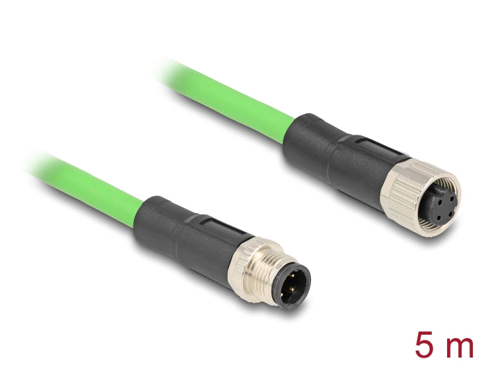 Delock M12 Kabel D-kodiert 4 Pin Stecker zu Buchse PUR (TPU) 5 m