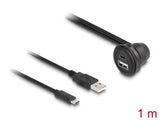 Delock USB 2.0 Kabel USB Typ-A Stecker und USB Type-C™ Stecker zu USB Typ-A Buchse 90° gewinkelt und USB Type-C™ Buchse 90° gewinkelt zum Einbau 1 m schwarz