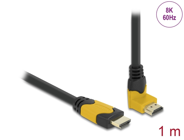 Delock High Speed HDMI Kabel Stecker gerade zu Stecker 90° oben gewinkelt 48 Gbps 8K 60 Hz 1 m