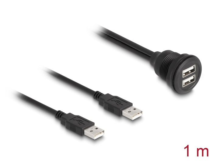 Delock USB 2.0 Kabel 2 x USB Typ-A Stecker zu 2 x USB Typ-A Buchse zum Einbau 1 m schwarz