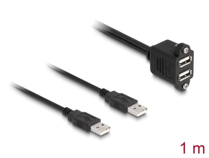 Delock USB 2.0 Kabel 2 x USB Typ-A Stecker zu 2 x USB Typ-A Buchse mit Schrauben zum Einbau 1 m schwarz
