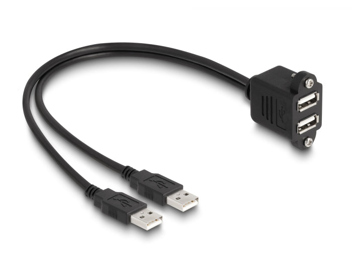 Delock USB 2.0 Kabel 2 x USB Typ-A Stecker zu 2 x USB Typ-A Buchse mit Schrauben zum Einbau 1 m schwarz
