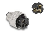 Delock M12 Steckverbinder A-kodiert 3 Pin Stecker zur Montage mit Schraubanschluss 90° gewinkelt Metall