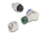 Delock M12 Steckverbinder A-kodiert 3 Pin Stecker zur Montage mit Schraubanschluss 90° gewinkelt Metall