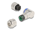 Delock M12 Steckverbinder A-kodiert 4 Pin Buchse zur Montage mit Schraubanschluss 90° gewinkelt Metall