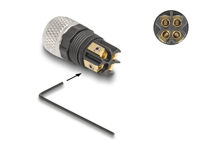 Delock M8 Steckverbinder A-kodiert 4 Pin Buchse zur Montage mit Schraubanschluss