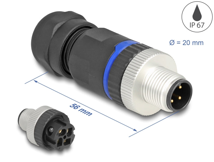 Delock M12 Steckverbinder A-kodiert 4 Pin Stecker zur Montage mit Schraubanschluss