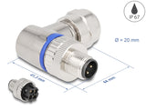 Delock M12 Steckverbinder A-kodiert 4 Pin Stecker zur Montage mit Schraubanschluss 90° gewinkelt Metall