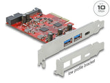 Delock PCI Express x4 Karte zu 1 x extern USB Type-C™ Buchse + 2 x extern USB Typ-A Buchse SuperSpeed USB 10 Gbps + 1 x intern USB 5 Gbps Pfostenstecker