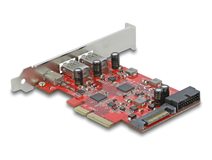 Delock PCI Express x4 Karte zu 1 x extern USB Type-C™ Buchse + 2 x extern USB Typ-A Buchse SuperSpeed USB 10 Gbps + 1 x intern USB 5 Gbps Pfostenstecker