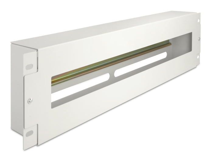 Delock 19″ Schutzschalterleiste mit Abdeckung und Hutschiene 3 HE Metall grau