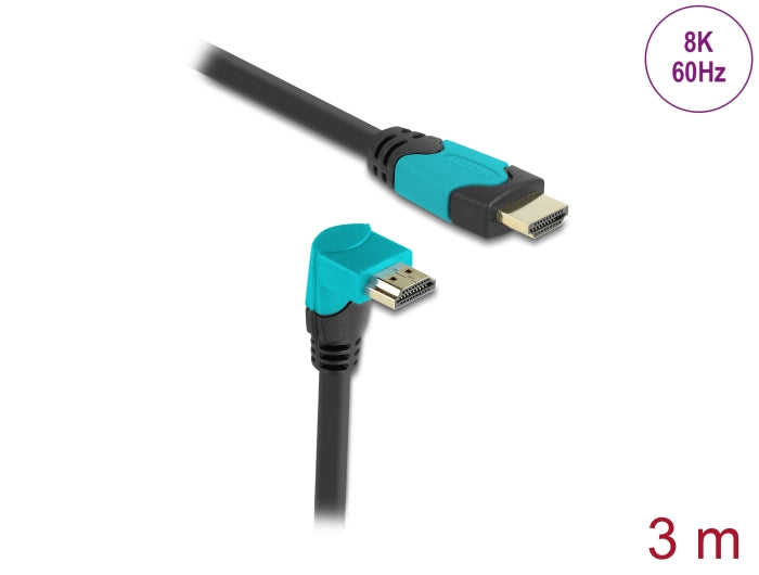 Delock High Speed HDMI Kabel Stecker gerade zu Stecker 90° unten gewinkelt 48 Gbps 8K 60 Hz 3 m