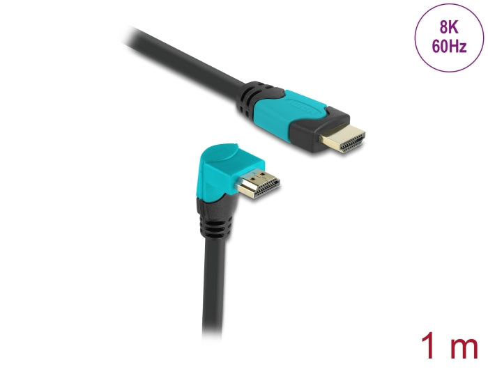 Delock High Speed HDMI Kabel Stecker gerade zu Stecker 90° unten gewinkelt 48 Gbps 8K 60 Hz 1 m