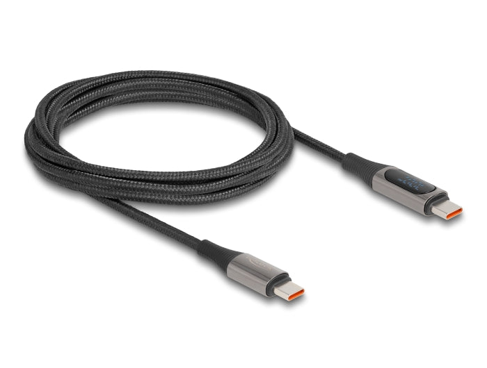 Delock USB 2.0 Daten- und Schnellladekabel USB Type-C™ Stecker zu Stecker PD 3.0 100 W mit Leistungsanzeige 2 m