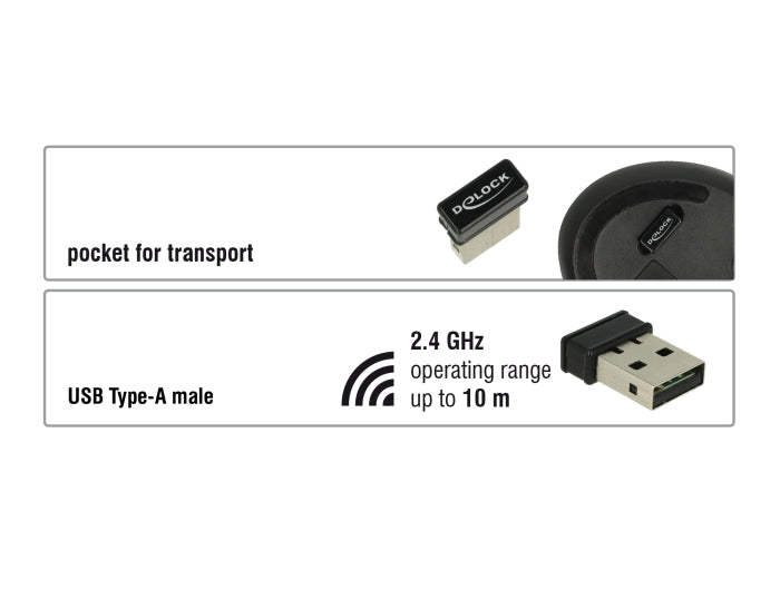 Delock Ergonomische vertikal optische 5-Tasten Maus 2,4 GHz kabellos - Lautlos