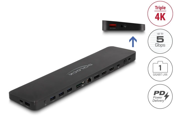 Delock USB Type-C™ Triple Display Dockingstation mit DisplayLink® 4K / USB 5 Gbps / LAN / SD / Audio / PD 80 W