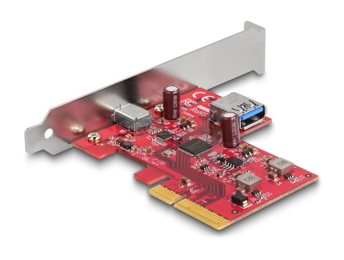 Delock PCI Express x4 Karte zu 1 x extern USB 10 Gbps USB Type-C™ Buchse + 1 x intern USB 10 Gbps Typ-A Buchse - Low Profile Formfaktor