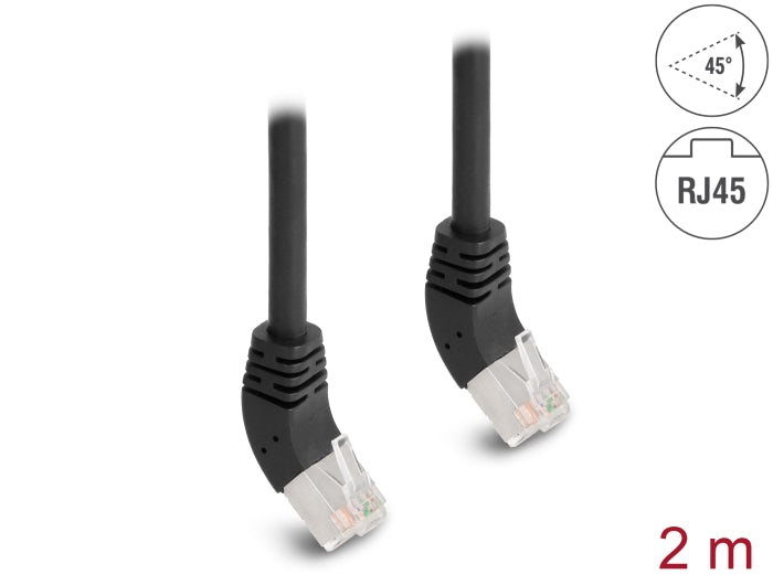 Delock RJ45 Netzwerkkabel Cat.6A S/FTP 45° nach oben gewinkelt 2 m schwarz