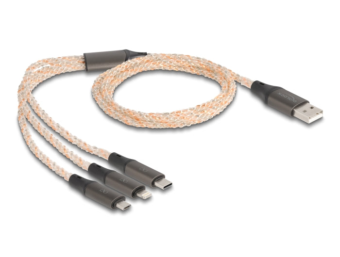 Delock USB RGB Ladekabel 3 in 1 Typ-A zu Lightning™ / Micro USB / USB Type-C™ 1,20 m
