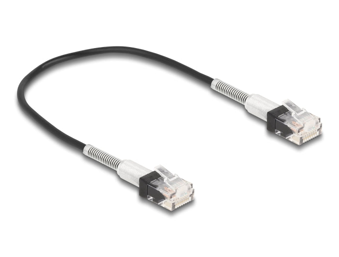 Delock RJ45 Netzwerkkabel mit doppeltem Knickschutz Cat.6A UTP Slim 0,3 m schwarz