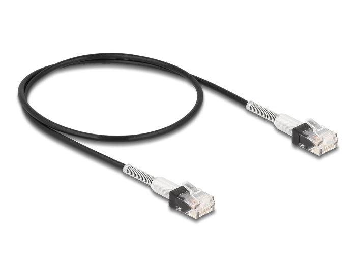 Delock RJ45 Netzwerkkabel mit doppeltem Knickschutz Cat.6A UTP Slim 0,5 m schwarz