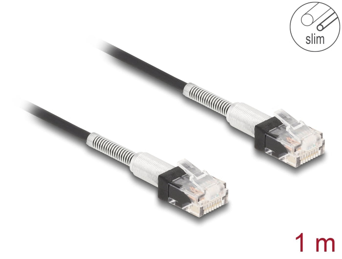 Delock RJ45 Netzwerkkabel mit doppeltem Knickschutz Cat.6A UTP Slim 1 m schwarz