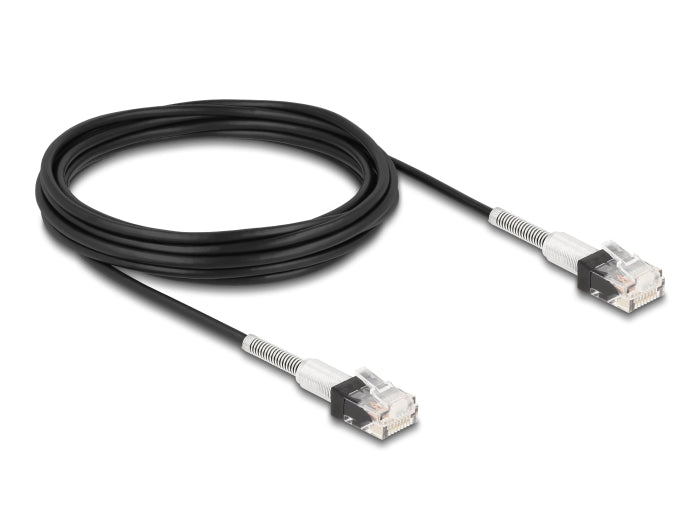 Delock RJ45 Netzwerkkabel mit doppeltem Knickschutz Cat.6A UTP Slim 5 m schwarz