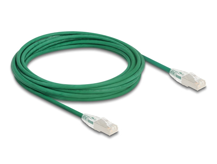 Delock RJ45 Netzwerkkabel Cat.6A Stecker zu Stecker mit gebogener Rastnase U/FTP Slim 5 m grün