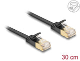 Delock RJ45 Netzwerkkabel Cat.6A Stecker zu Stecker mit robuster Rastnase und Cat.7 Rohflachbandkabel U/FTP 0,3 m schwarz
