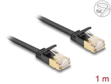 Delock RJ45 Netzwerkkabel Cat.6A Stecker zu Stecker mit robuster Rastnase und Cat.7 Rohflachbandkabel U/FTP 1 m schwarz