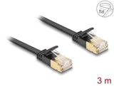 Delock RJ45 Netzwerkkabel Cat.6A Stecker zu Stecker mit robuster Rastnase und Cat.7 Rohflachbandkabel U/FTP 3 m schwarz