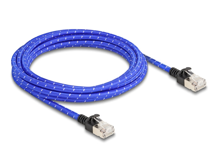 Delock RJ45 Netzwerkkabel mit Geflechtmantel Cat.6A U/FTP Slim 3 m blau