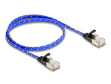 Delock RJ45 Flachband Netzwerkkabel mit Geflechtmantel Cat.6A U/FTP 0,5 m blau