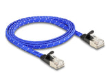 Delock RJ45 Flachband Netzwerkkabel mit Geflechtmantel Cat.6A U/FTP 1 m blau