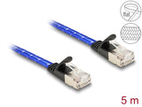 Delock RJ45 Flachband Netzwerkkabel mit Geflechtmantel Cat.6A U/FTP 5 m blau