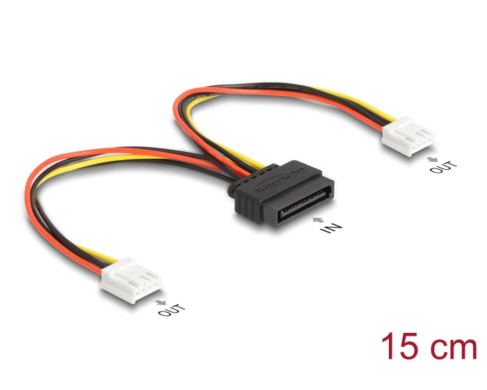 Delock SATA Stromkabel 15 Pin Stecker zu 2 x Floppy 4 Pin Buchse 15 cm