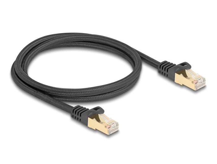 Delock RJ45 Netzwerkkabel mit Geflechtmantel Cat.6A S/FTP Stecker zu Stecker 1 m schwarz