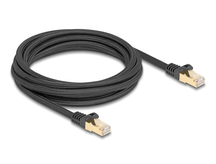 Delock RJ45 Netzwerkkabel mit Geflechtmantel Cat.6A S/FTP Stecker zu Stecker 3 m schwarz