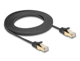 Delock RJ45 Flachband Netzwerkkabel mit Geflechtmantel Cat.6A U/FTP Stecker zu Stecker 3 m schwarz
