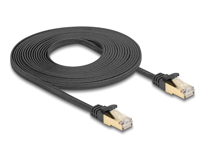 Delock RJ45 Flachband Netzwerkkabel mit Geflechtmantel Cat.6A U/FTP Stecker zu Stecker 5 m schwarz