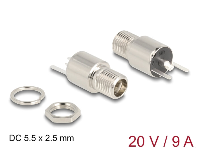 Delock Steckverbinder DC 5,5 x 2,5 mm Buchse zum Einbau Lötversion - rund 20 V / 9 A
