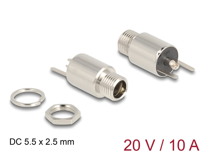 Delock Steckverbinder DC 5,5 x 2,5 mm Buchse zum Einbau Lötversion - rund 20 V / 10 A