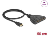 Delock HDMI Switch 3 x HDMI in zu 1 x HDMI out 8K 60 Hz mit integriertem Kabel 60 cm
