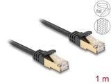 Delock RJ45 Flachband Netzwerkkabel mit Geflechtmantel Cat.6A U/FTP Stecker zu Stecker 1 m schwarz