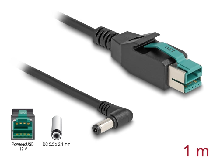 Delock PoweredUSB Kabel Stecker 12 V zu DC 5,5 x 2,1 mm Stecker gewinkelt 1 m