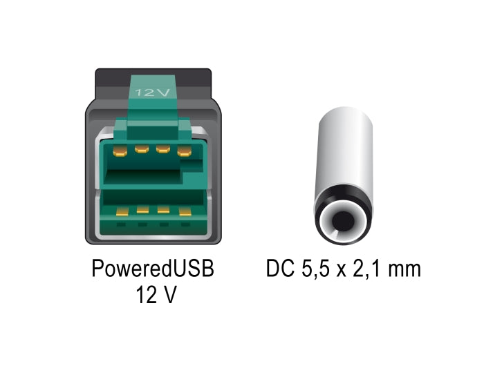 Delock PoweredUSB Kabel Stecker 12 V zu DC 5,5 x 2,1 mm Stecker gewinkelt 1 m