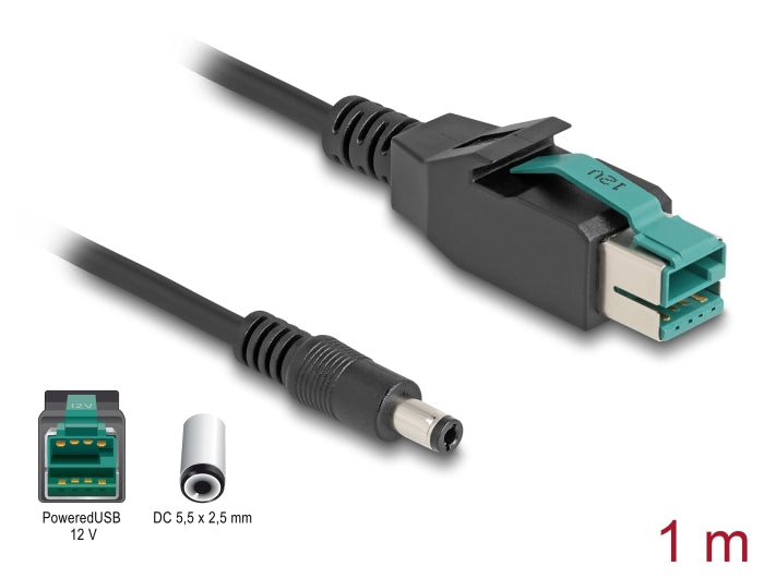 Delock PoweredUSB Kabel Stecker 12 V zu DC 5,5 x 2,5 mm Stecker 1 m