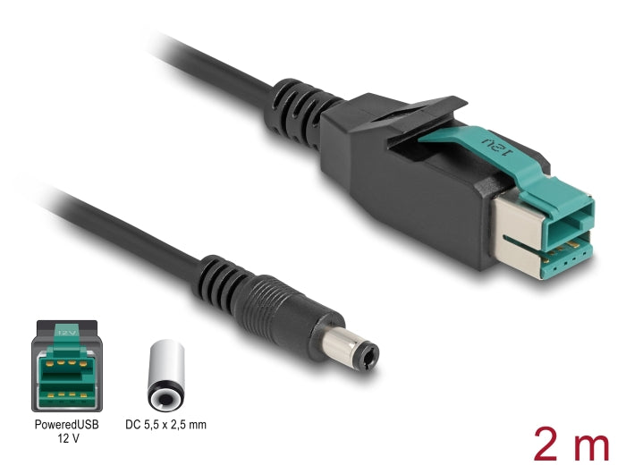Delock PoweredUSB Kabel Stecker 12 V zu DC 5,5 x 2,5 mm Stecker 2 m