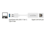 Delock USB Typ-A Netzwerk Adapter Gigabit LAN 1 x RJ45 kompakt weiß