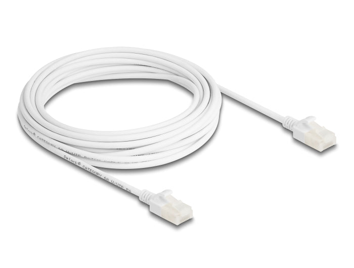 Delock RJ45 Netzwerkkabel Cat.6A Stecker zu Stecker mit robuster Rastnase Industrietauglich U/UTP Slim 5 m weiß